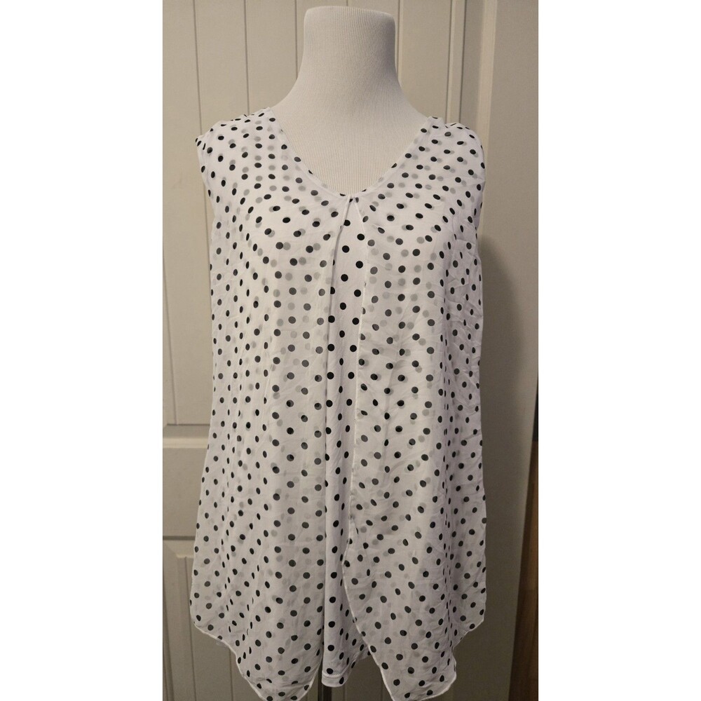 Adele & May Polka Dot Sleeveless Blouse V-Neck Pleated Top Size L